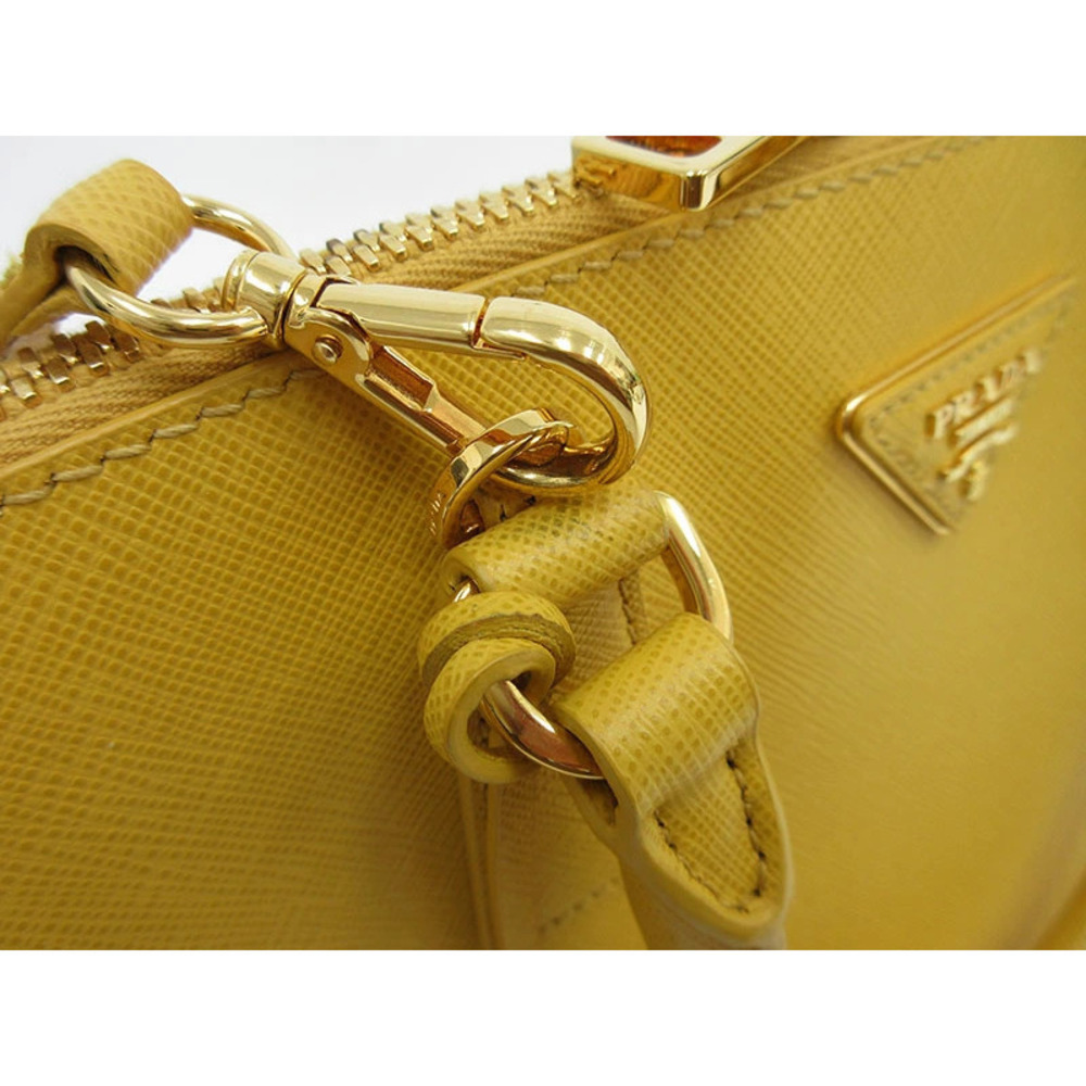 PRADA Bag Handbag Long Shoulder Crossbody Yellow Saffiano Leather - Picture 7 of 14